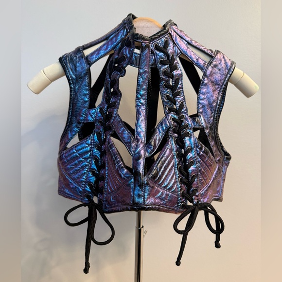 Club Exx Tops - Club Exx Rude Awakening Purple Blue Lace-Up Crop Top